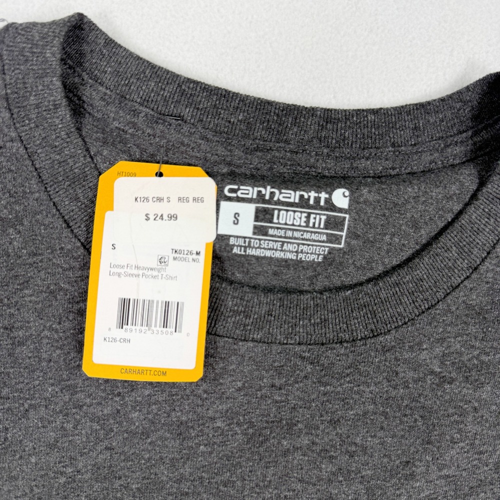 Carhartt Long Sleeve Pocket Tee Size S Mens Heather Grey NEW - Picture 2 of 6